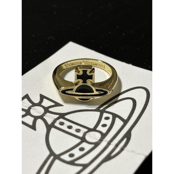 Vivienne Westwood London Nana Black Tone Saturn Orb Ring Size 7 With Dust Bag - Picture 1 of 8